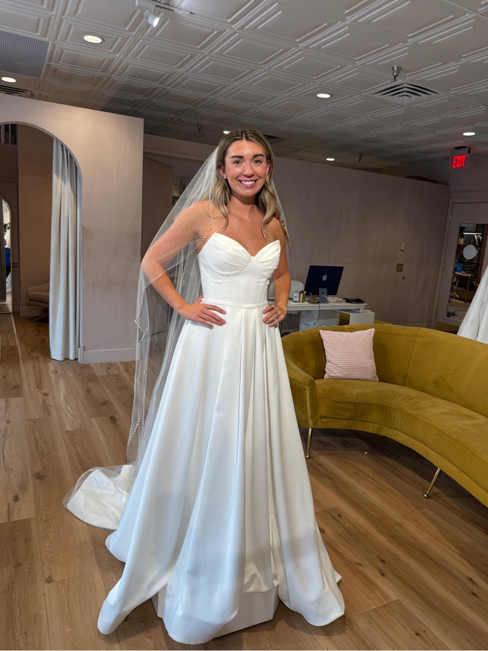 A-line untailored wedding gown with removable sleeves